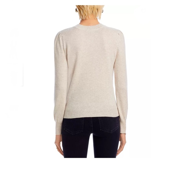 Luxurious 100% Cashmere Puff Sleeve Crewneck Sweater By Aqua in Oatmeal - Picture 4 of 6